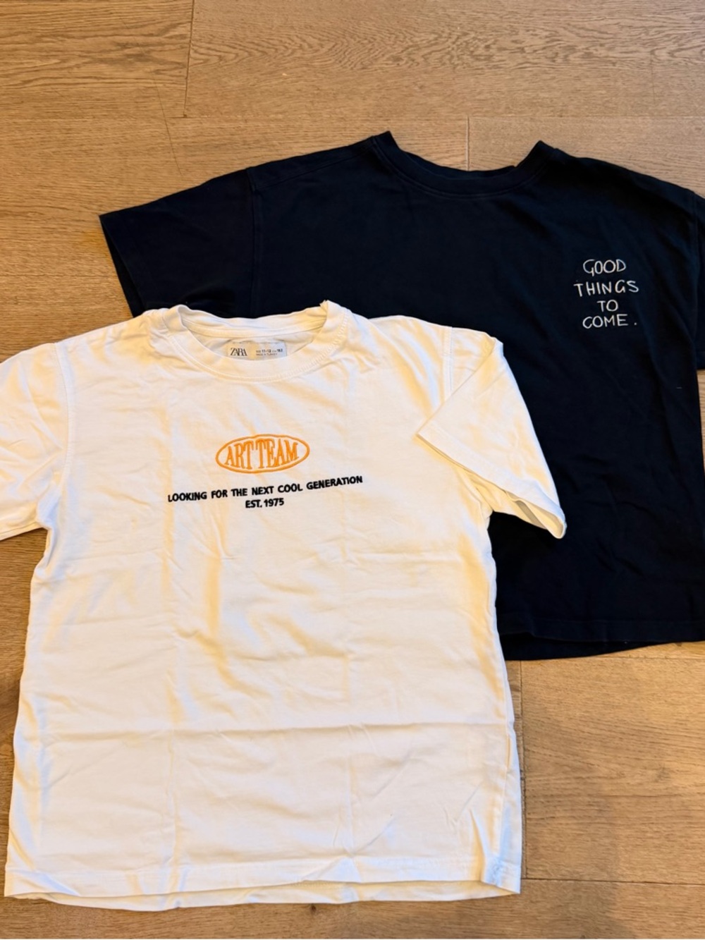 ZARA boys White Tee with Art Team' Print & black Graphic Tee bundle